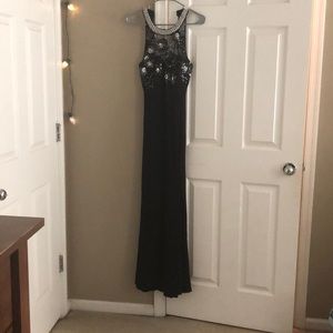 Black, long prom dress with sequined top